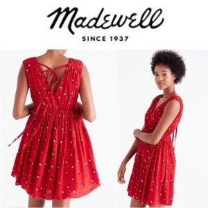 Madewell Magnolia Tie-Back Floral Red Skater Dress Size Small